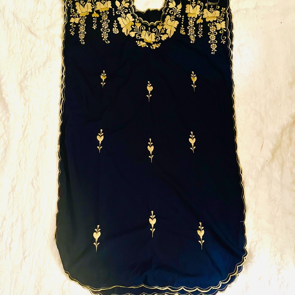 New Elegant Navy and Gold Embroidered Mexican Tunic Dress